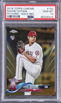 2018 Topps Chrome Gold Refractor #150 Shohei Ohtani, Pitching Rookie Card (#28/50) - PSA GEM MT 10